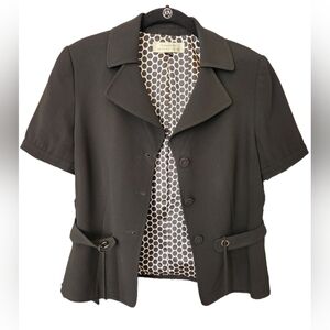 Tahari black tie front short sleeve blazer